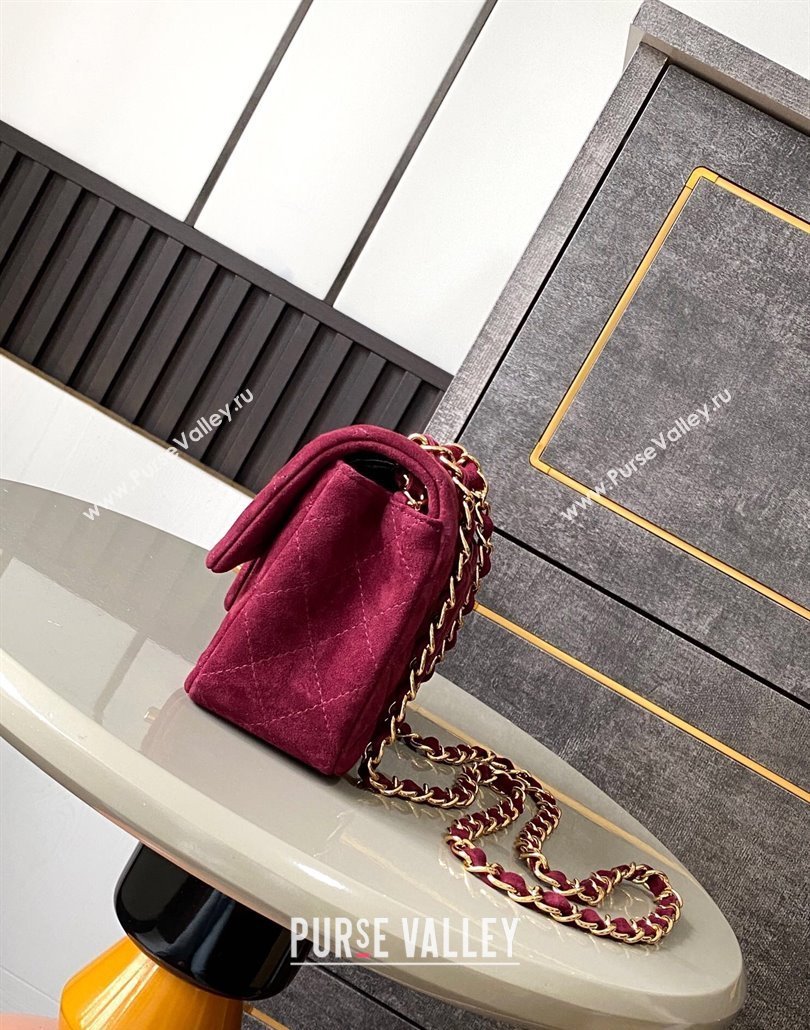 Chanel Suede Classic Mini Flap Bag A69900 Burgundy 2025 0113 (yezi-250113013)