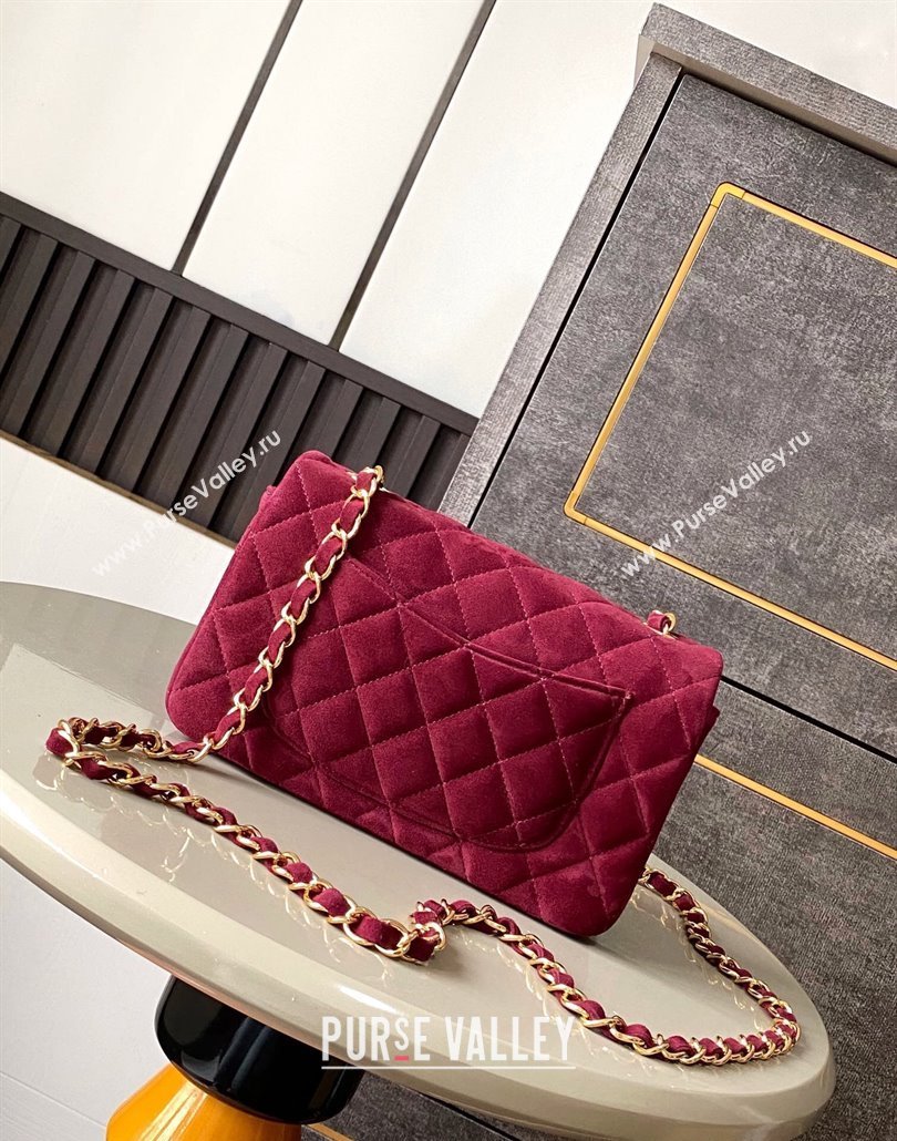 Chanel Suede Classic Mini Flap Bag A69900 Burgundy 2025 0113 (yezi-250113013)