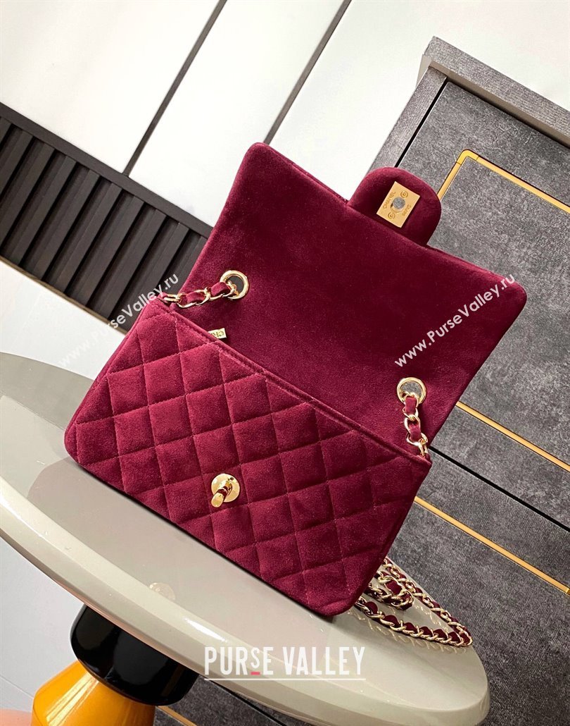 Chanel Suede Classic Mini Flap Bag A69900 Burgundy 2025 0113 (yezi-250113013)