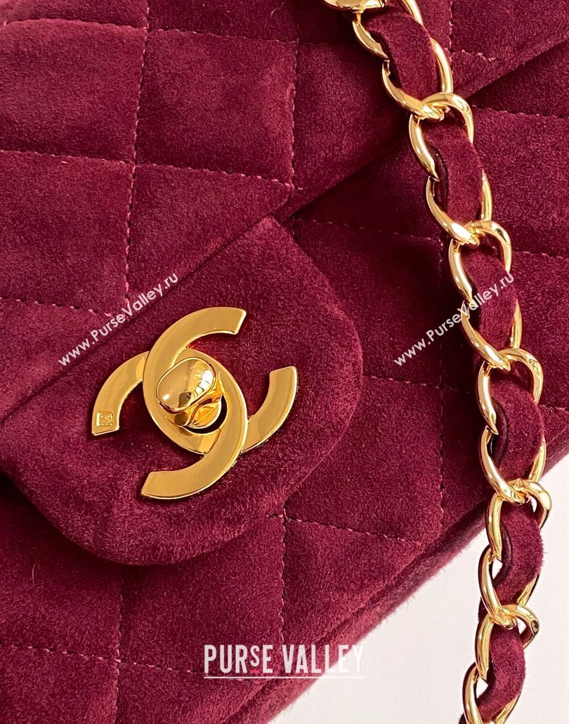 Chanel Suede Classic Mini Flap Bag A69900 Burgundy 2025 0113 (yezi-250113013)