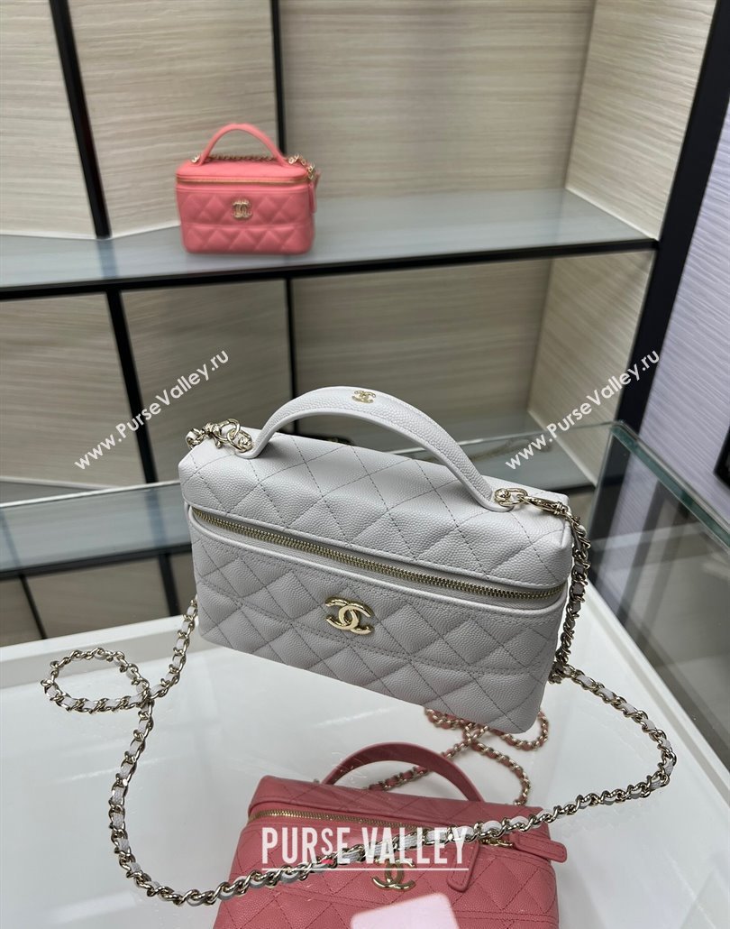 Chanel Grained Calfskin Long Vanity Case with Chain Light Grey 2025 AP4407 (yezi-250113020)
