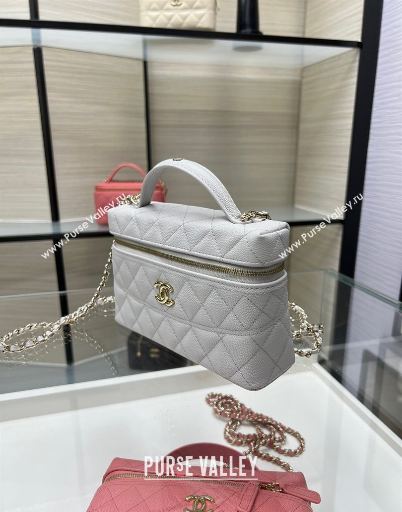 Chanel Grained Calfskin Long Vanity Case with Chain Light Grey 2025 AP4407 (yezi-250113020)