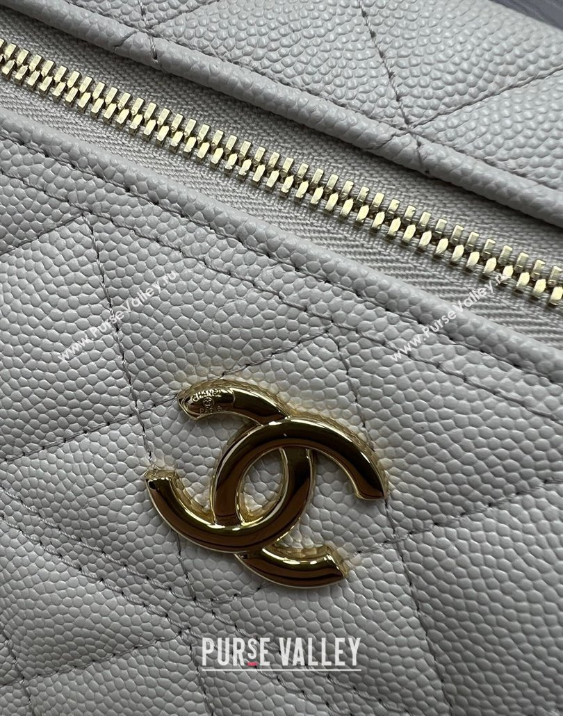 Chanel Grained Calfskin Long Vanity Case with Chain Light Grey 2025 AP4407 (yezi-250113020)