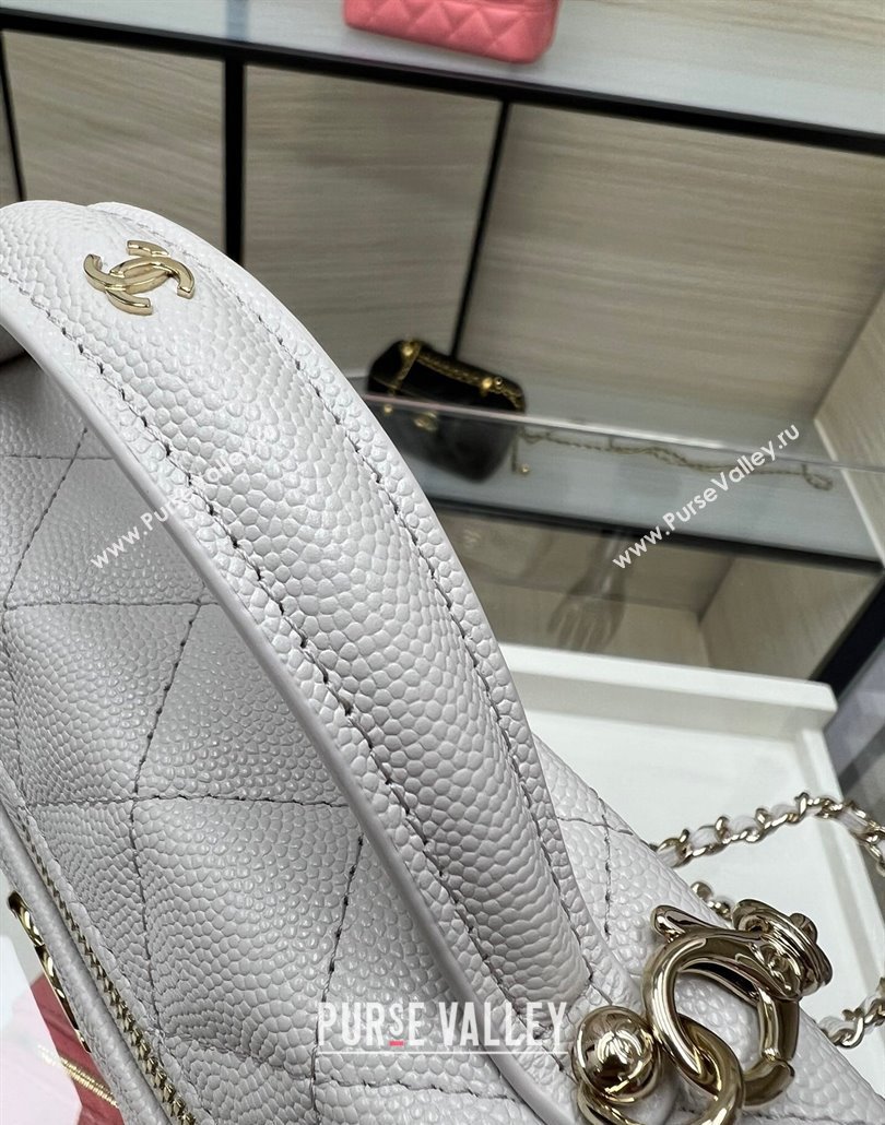 Chanel Grained Calfskin Long Vanity Case with Chain Light Grey 2025 AP4407 (yezi-250113020)