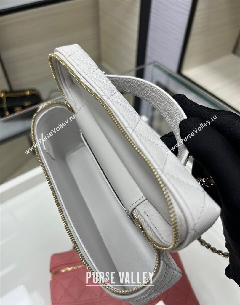 Chanel Grained Calfskin Long Vanity Case with Chain Light Grey 2025 AP4407 (yezi-250113020)