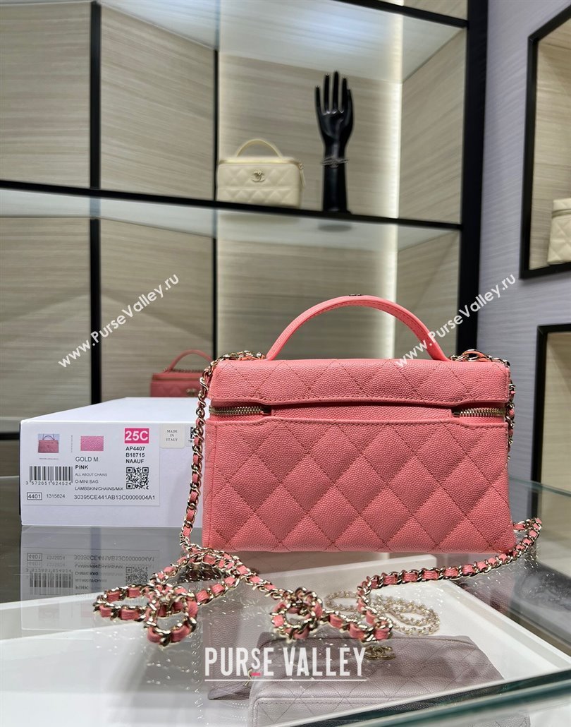 Chanel Grained Calfskin Long Vanity Case with Chain Light Pink 2025 AP4407 (yezi-250113021)