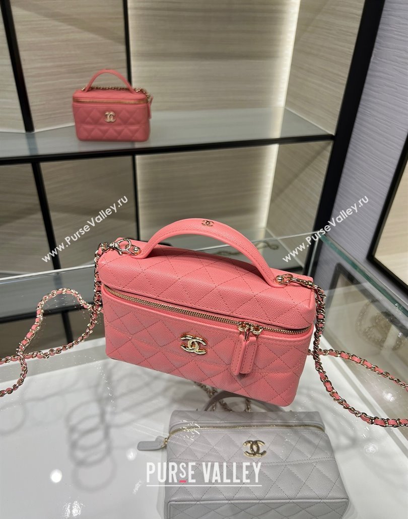 Chanel Grained Calfskin Long Vanity Case with Chain Light Pink 2025 AP4407 (yezi-250113021)