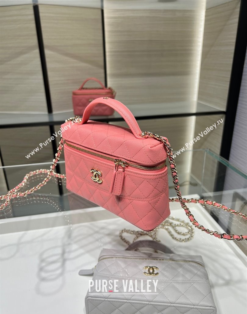 Chanel Grained Calfskin Long Vanity Case with Chain Light Pink 2025 AP4407 (yezi-250113021)