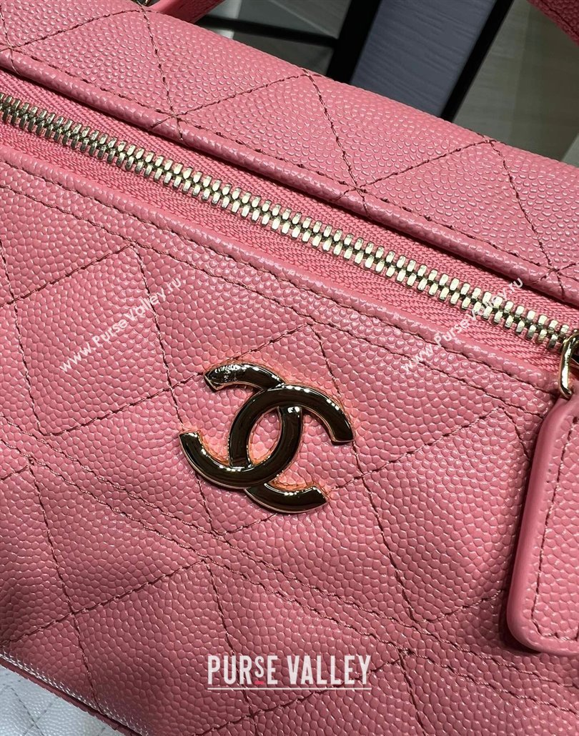 Chanel Grained Calfskin Long Vanity Case with Chain Light Pink 2025 AP4407 (yezi-250113021)