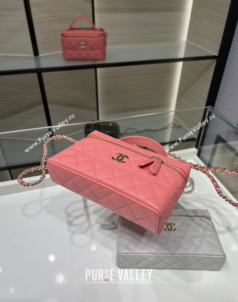 Chanel Grained Calfskin Long Vanity Case with Chain Light Pink 2025 AP4407 (yezi-250113021)