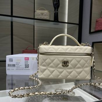 Chanel Grained Calfskin Long Vanity Case with Chain White 2025 AP4407 (yezi-250113022)