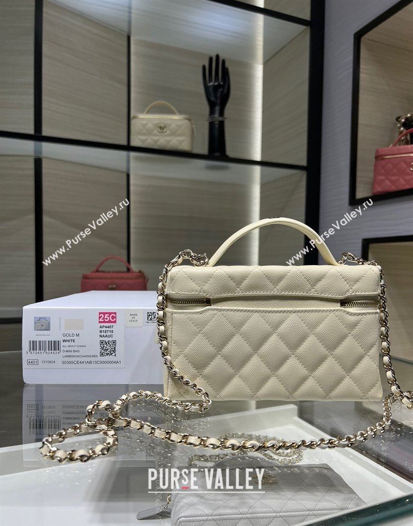 Chanel Grained Calfskin Long Vanity Case with Chain White 2025 AP4407 (yezi-250113022)