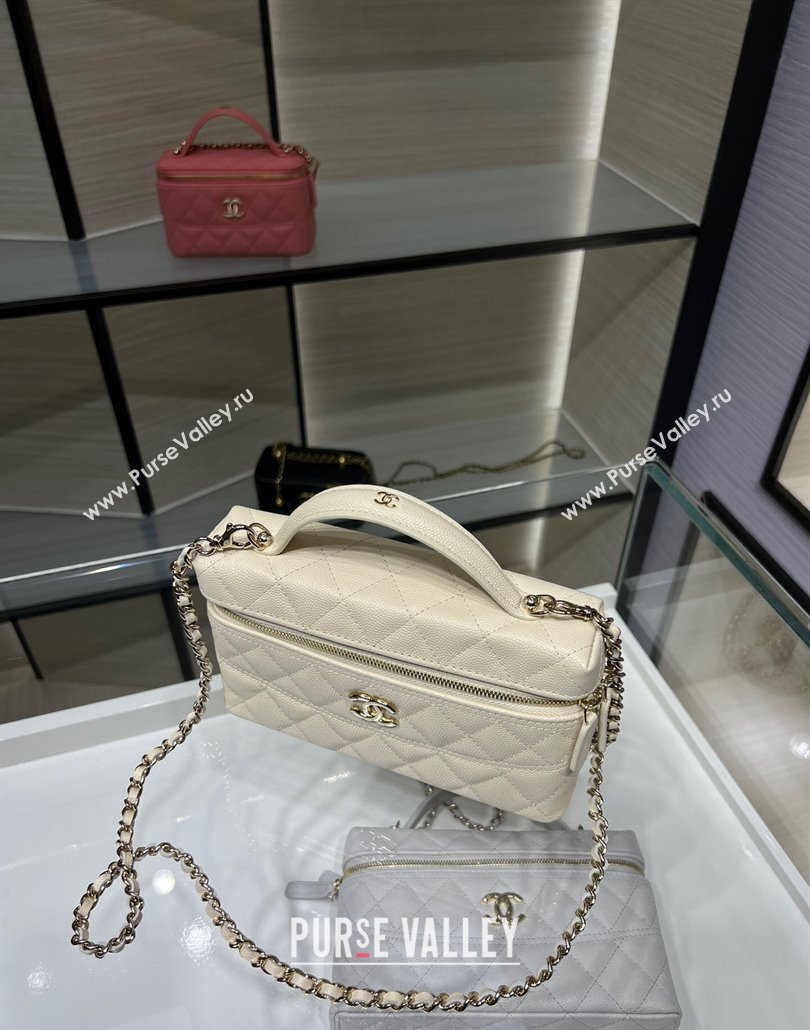 Chanel Grained Calfskin Long Vanity Case with Chain White 2025 AP4407 (yezi-250113022)