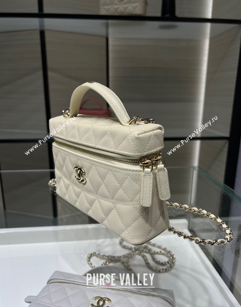 Chanel Grained Calfskin Long Vanity Case with Chain White 2025 AP4407 (yezi-250113022)