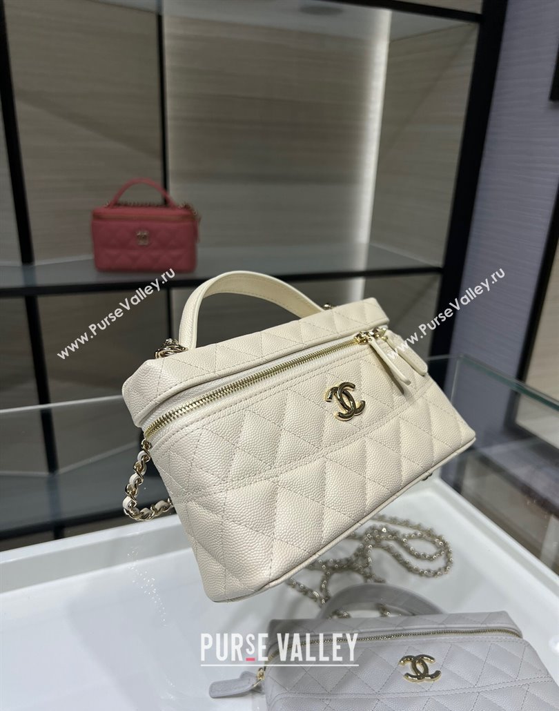 Chanel Grained Calfskin Long Vanity Case with Chain White 2025 AP4407 (yezi-250113022)