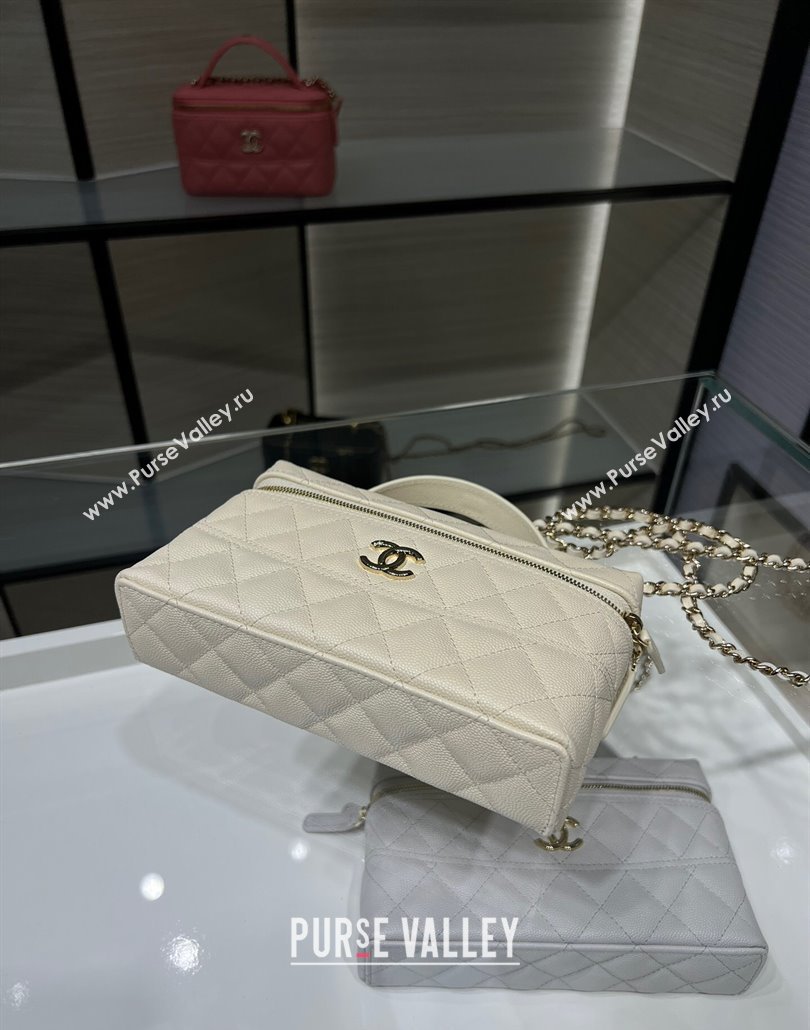 Chanel Grained Calfskin Long Vanity Case with Chain White 2025 AP4407 (yezi-250113022)