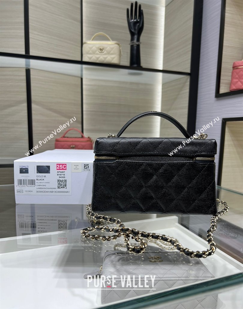 Chanel Grained Calfskin Long Vanity Case with Chain Black 2025 AP4407 (yezi-250113023)