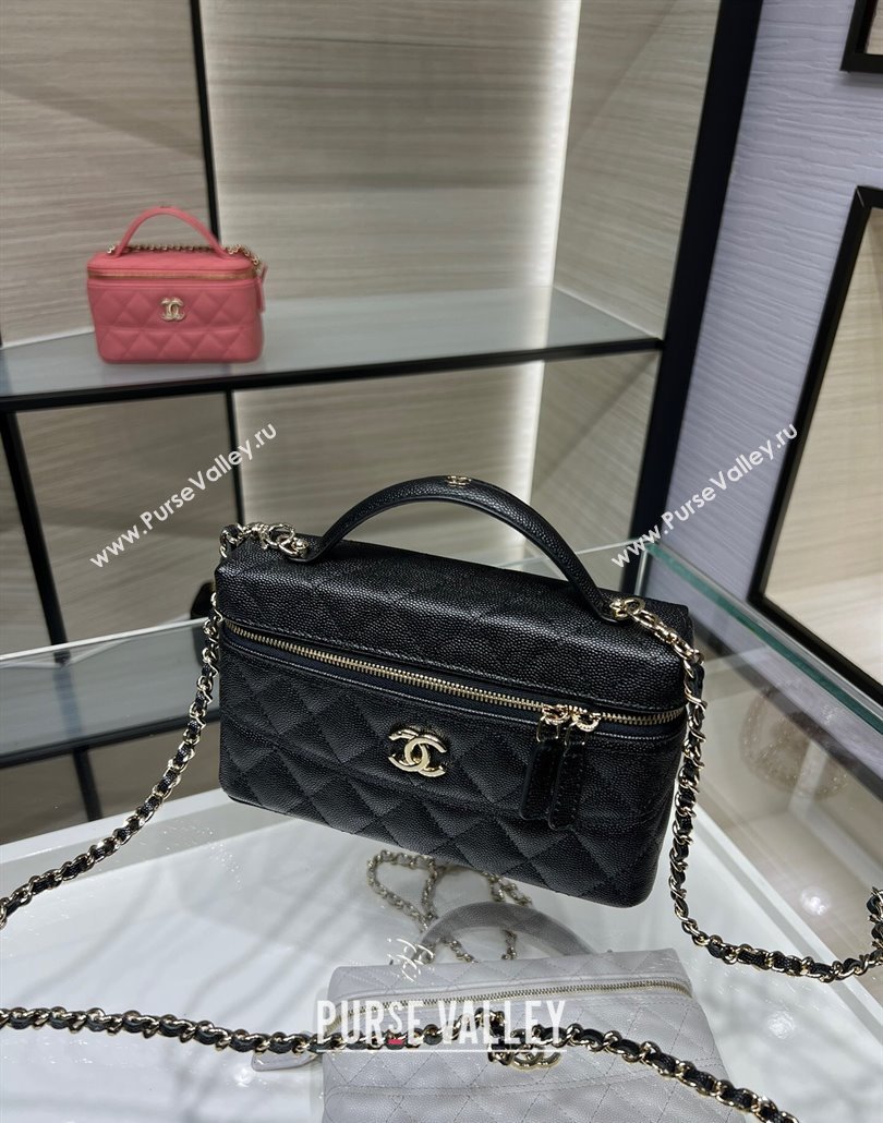 Chanel Grained Calfskin Long Vanity Case with Chain Black 2025 AP4407 (yezi-250113023)