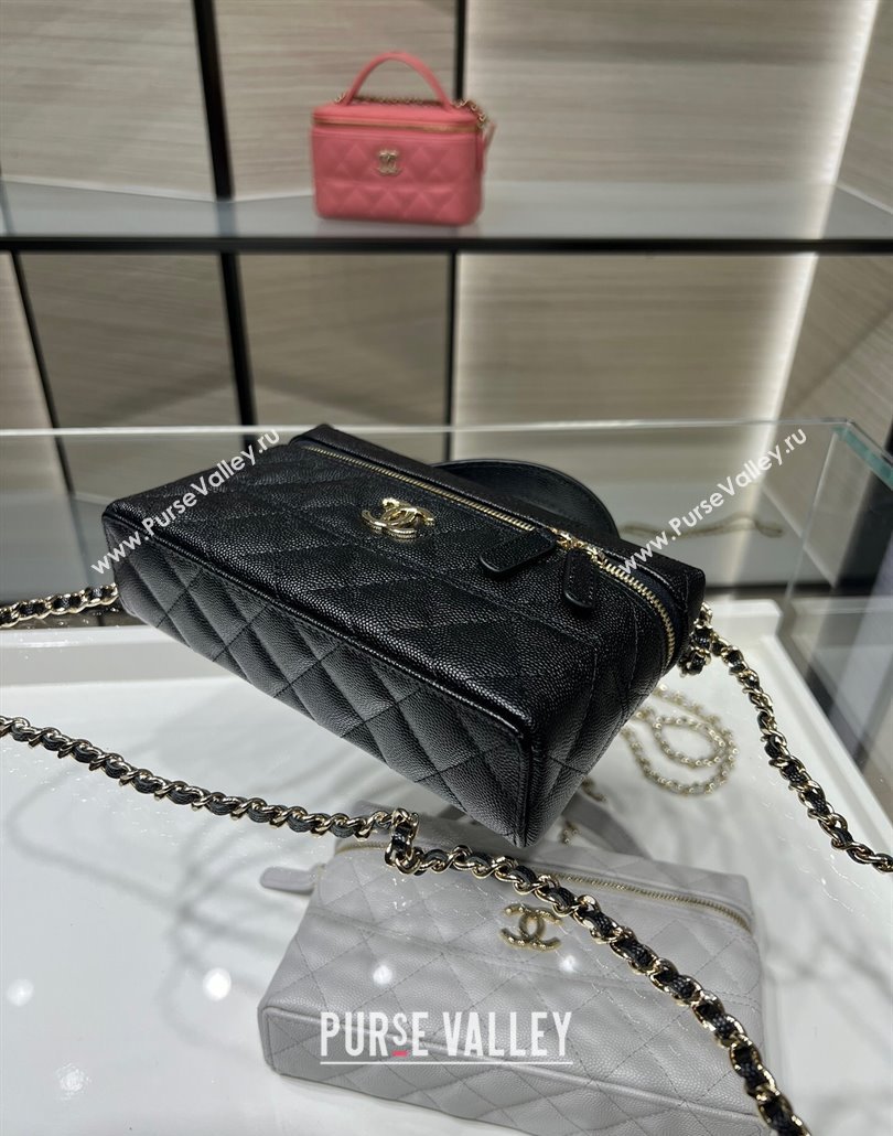 Chanel Grained Calfskin Long Vanity Case with Chain Black 2025 AP4407 (yezi-250113023)