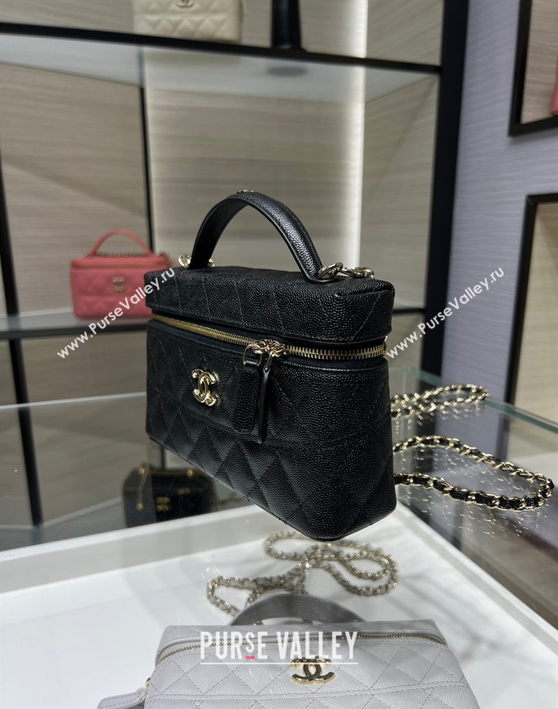 Chanel Grained Calfskin Long Vanity Case with Chain Black 2025 AP4407 (yezi-250113023)