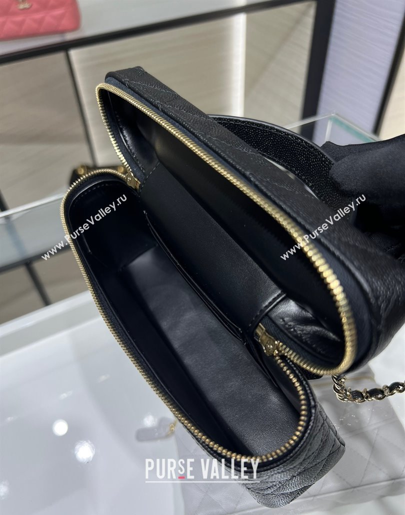 Chanel Grained Calfskin Long Vanity Case with Chain Black 2025 AP4407 (yezi-250113023)