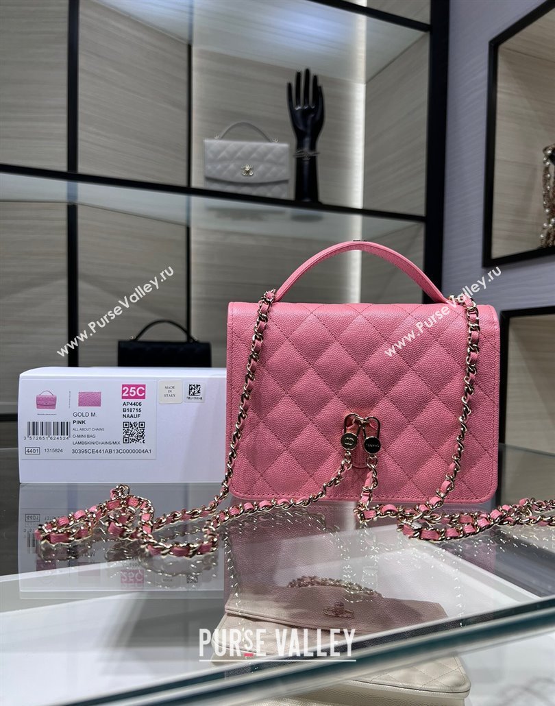 Chanel Grained Calfskin Clutch/Backpack Bag with Chain Pink 2025 AP4406 (yezi-250113025)