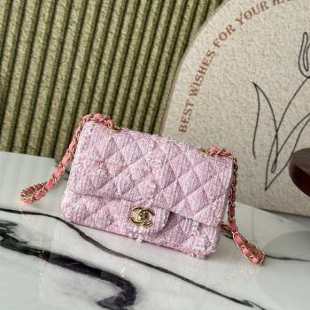 Chanel Tweed Classic Mini Flap Bag A69900 Light Pink 2025 0113 (yezi-250113003)