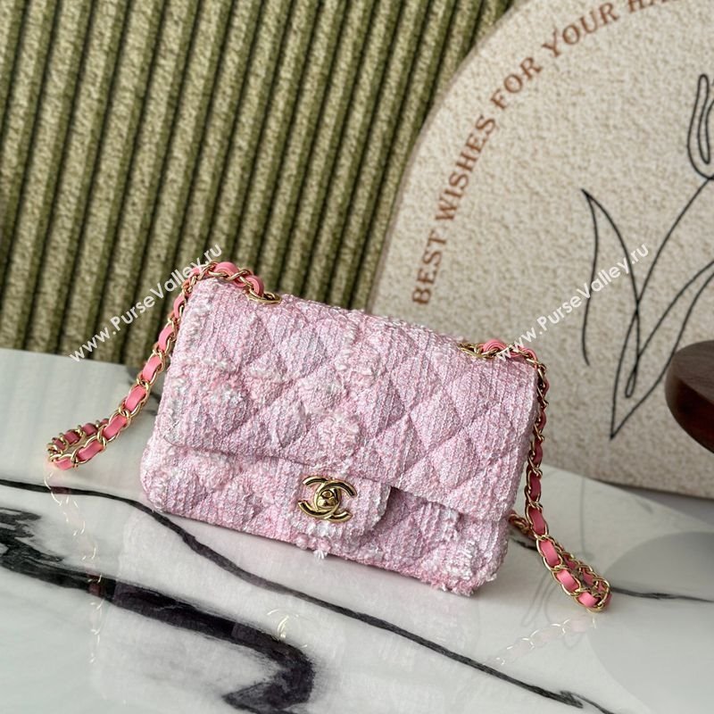 Chanel Tweed Classic Mini Flap Bag A69900 Light Pink 2025 0113 (yezi-250113003)
