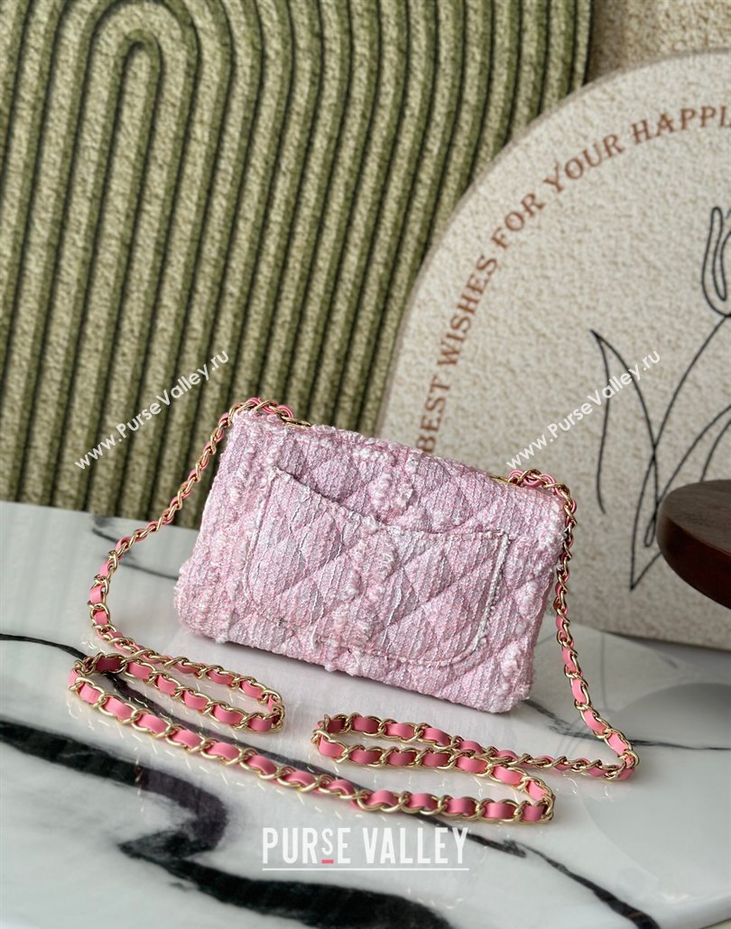 Chanel Tweed Classic Mini Flap Bag A69900 Light Pink 2025 0113 (yezi-250113003)