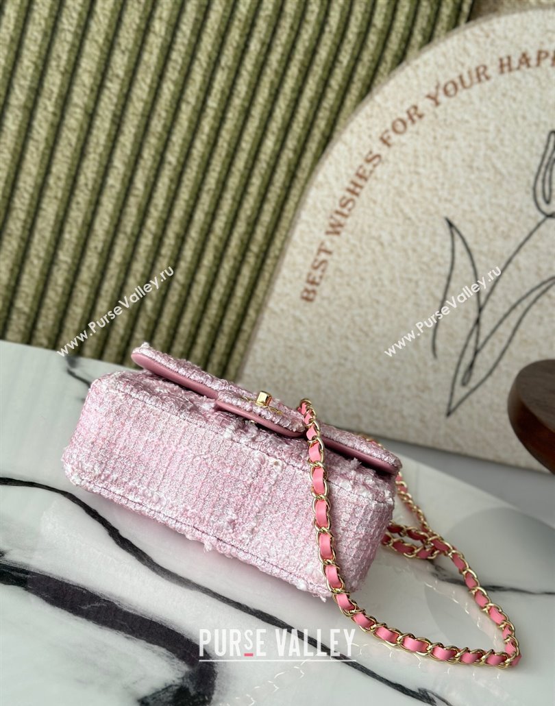 Chanel Tweed Classic Mini Flap Bag A69900 Light Pink 2025 0113 (yezi-250113003)