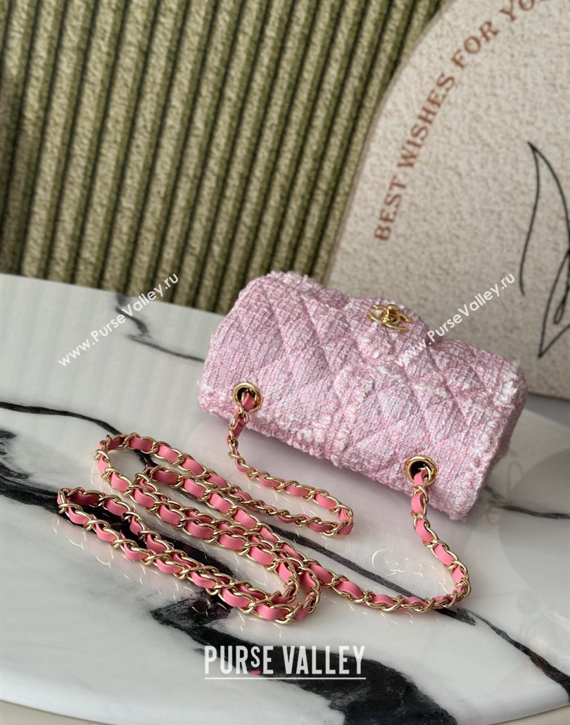 Chanel Tweed Classic Mini Flap Bag A69900 Light Pink 2025 0113 (yezi-250113003)