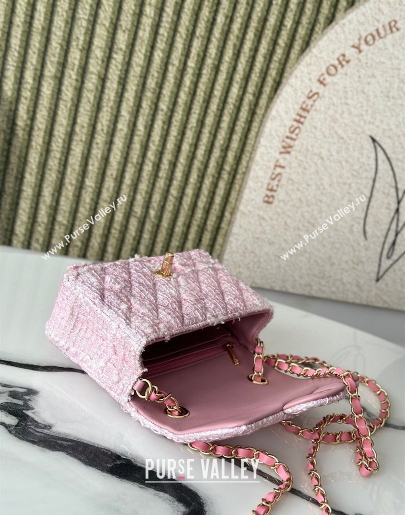 Chanel Tweed Classic Mini Flap Bag A69900 Light Pink 2025 0113 (yezi-250113003)