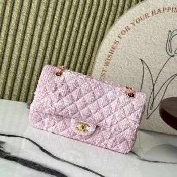 Chanel Tweed Classic 11.12 Medium Flap Bag A01112 Light Pink 2025 0113 (yezi-250113004)