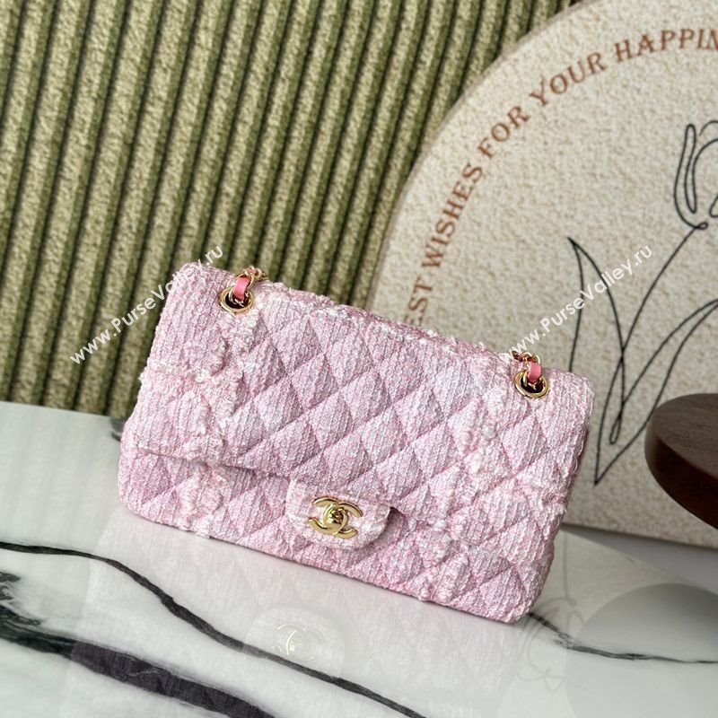 Chanel Tweed Classic 11.12 Medium Flap Bag A01112 Light Pink 2025 0113 (yezi-250113004)