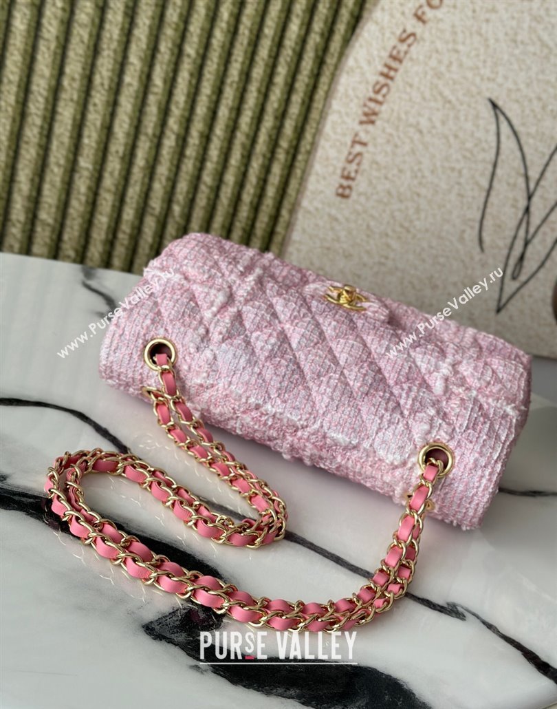 Chanel Tweed Classic 11.12 Medium Flap Bag A01112 Light Pink 2025 0113 (yezi-250113004)