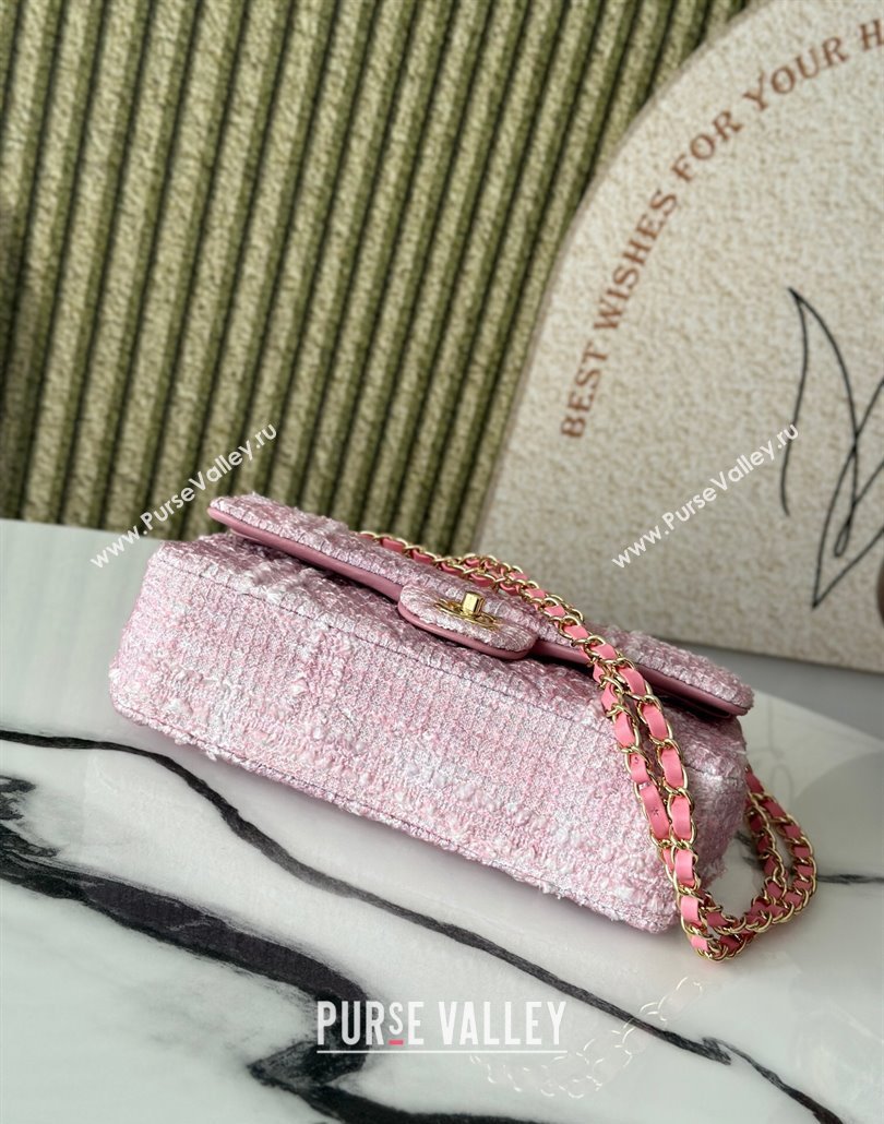 Chanel Tweed Classic 11.12 Medium Flap Bag A01112 Light Pink 2025 0113 (yezi-250113004)