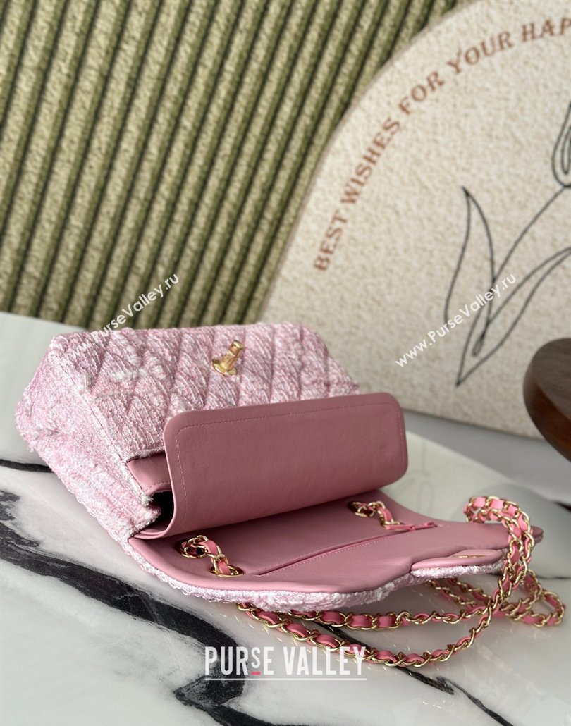 Chanel Tweed Classic 11.12 Medium Flap Bag A01112 Light Pink 2025 0113 (yezi-250113004)