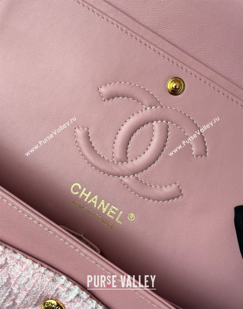 Chanel Tweed Classic 11.12 Medium Flap Bag A01112 Light Pink 2025 0113 (yezi-250113004)