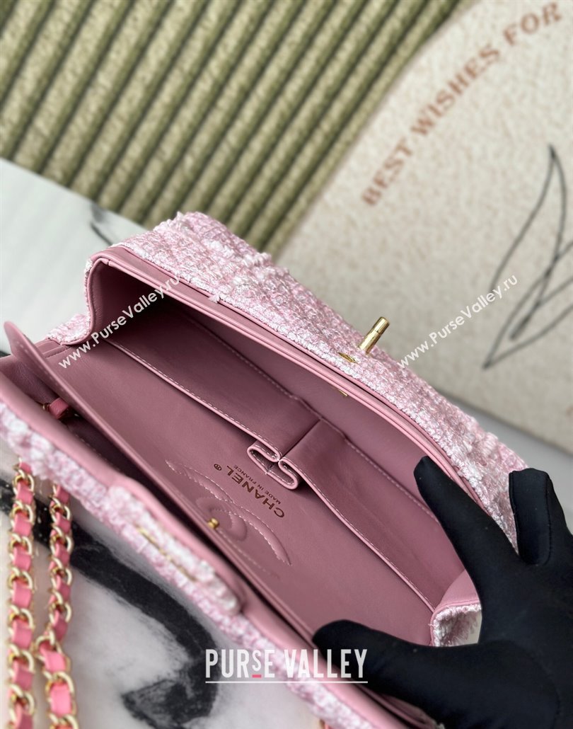 Chanel Tweed Classic 11.12 Medium Flap Bag A01112 Light Pink 2025 0113 (yezi-250113004)