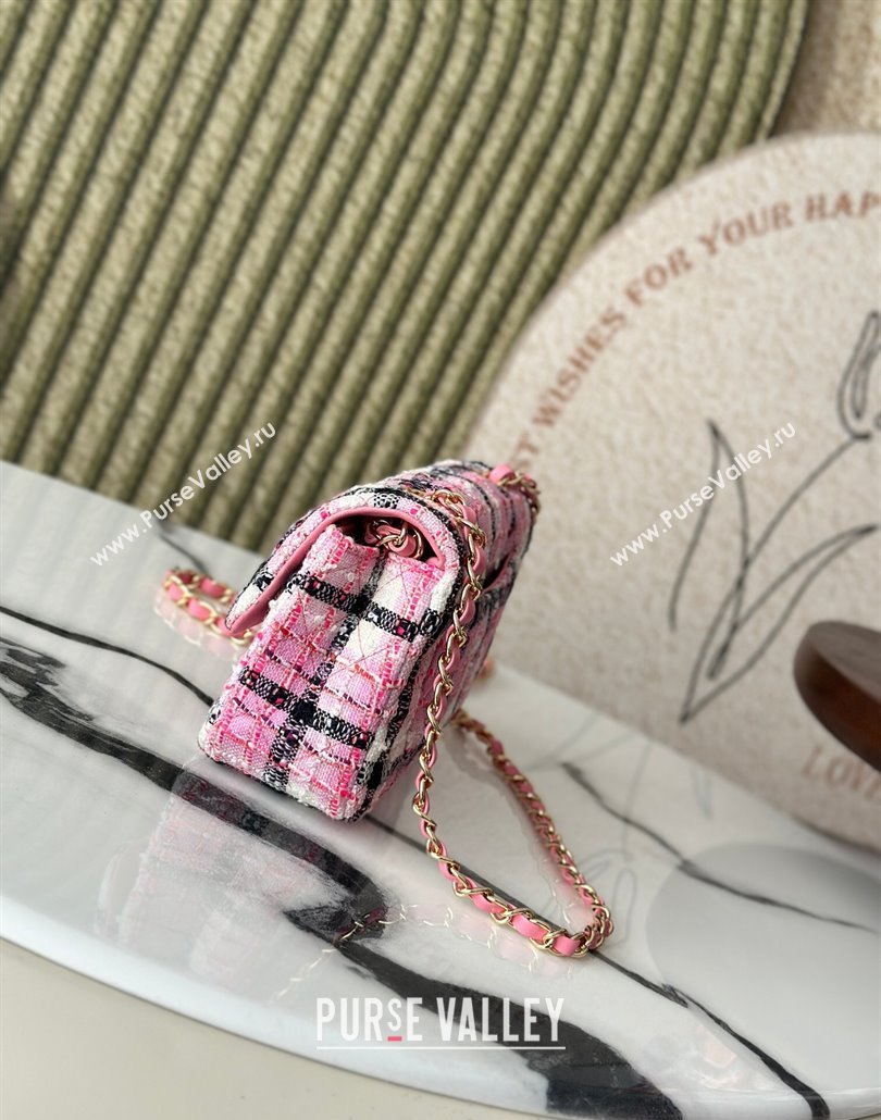 Chanel Check Tweed Classic Mini Flap Bag A69900 Pink 2025 0113 (yezi-250113005)