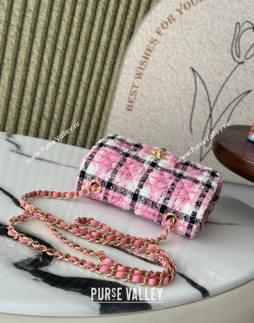 Chanel Check Tweed Classic Mini Flap Bag A69900 Pink 2025 0113 (yezi-250113005)