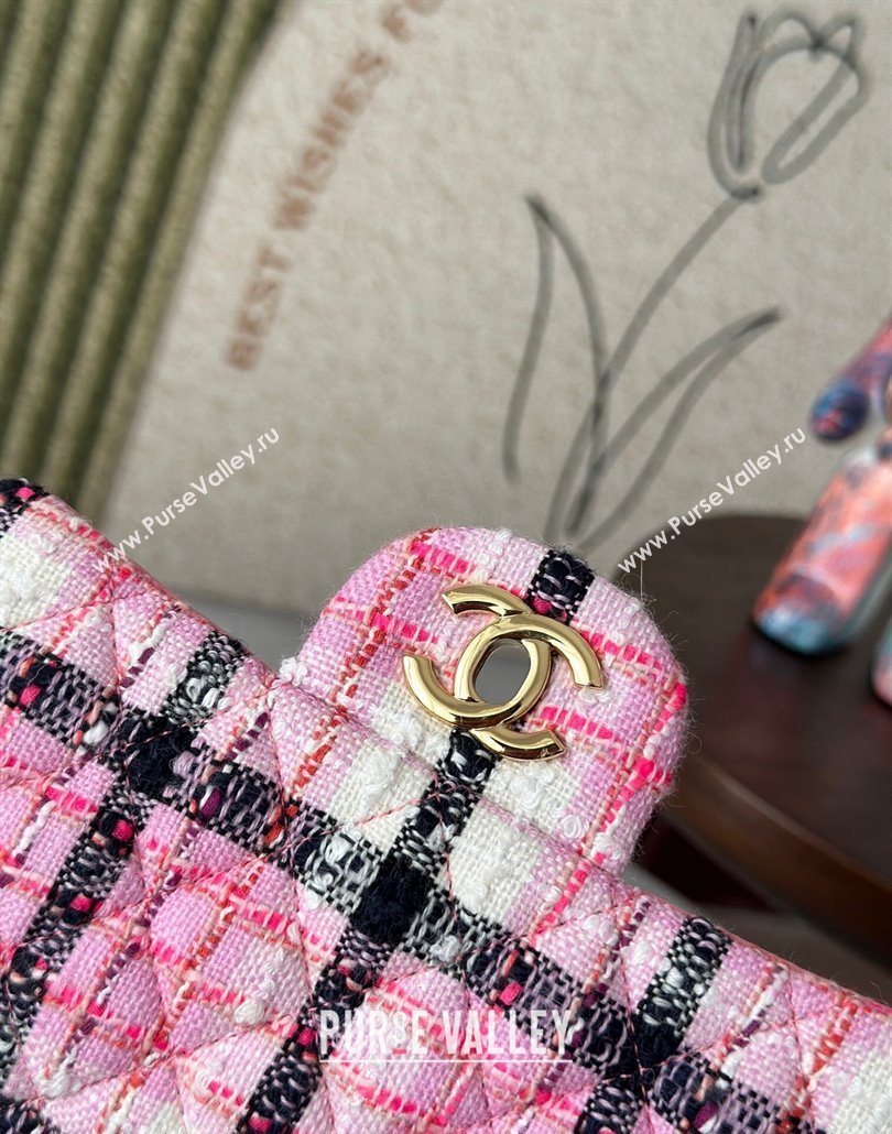 Chanel Check Tweed Classic Mini Flap Bag A69900 Pink 2025 0113 (yezi-250113005)