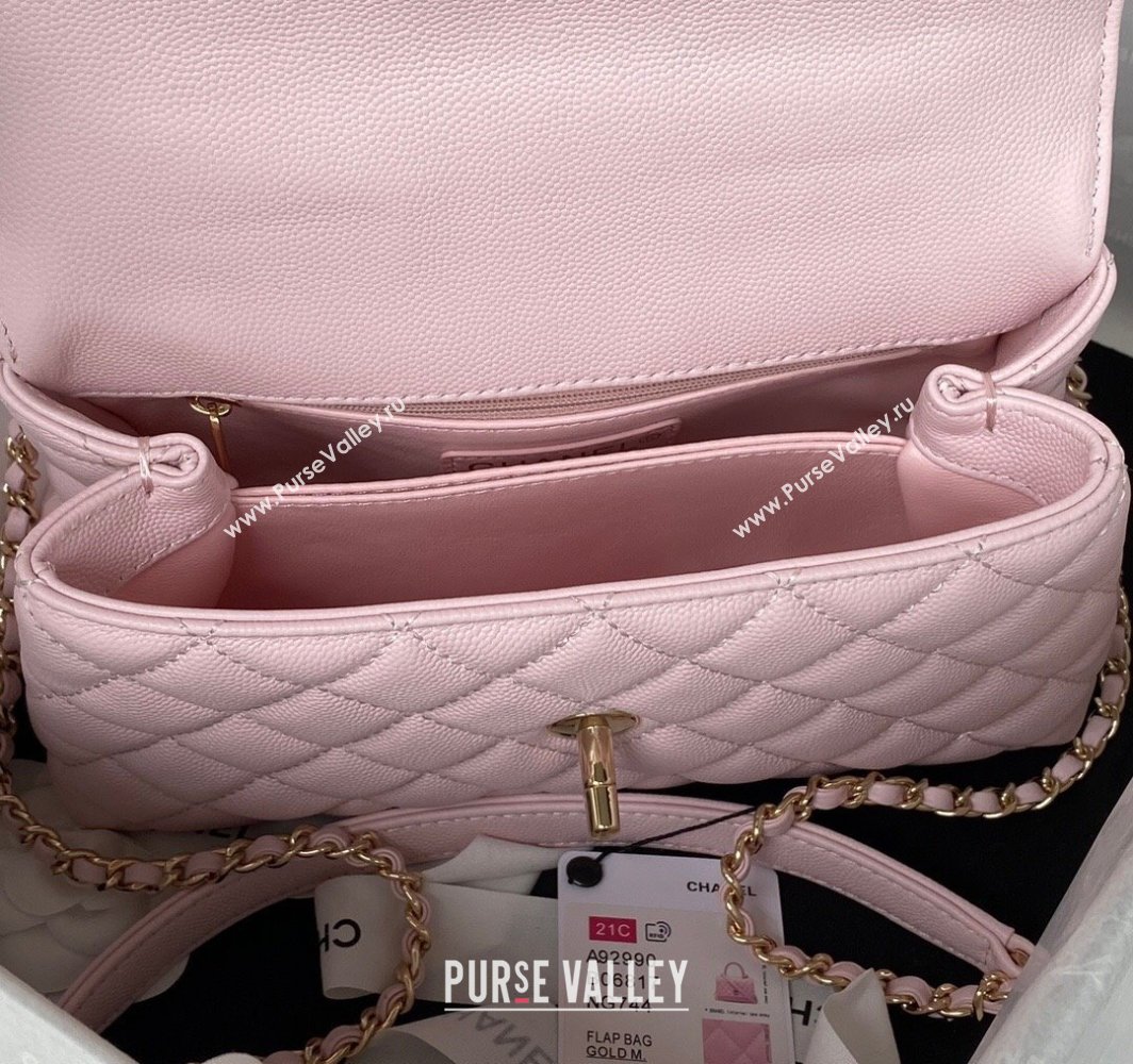 Chanel Coco Handle Quilted Grained Calfskin Small Flap Bag with Top Handle A92990 Light Pink 2025 0111 (yezi-250111001)