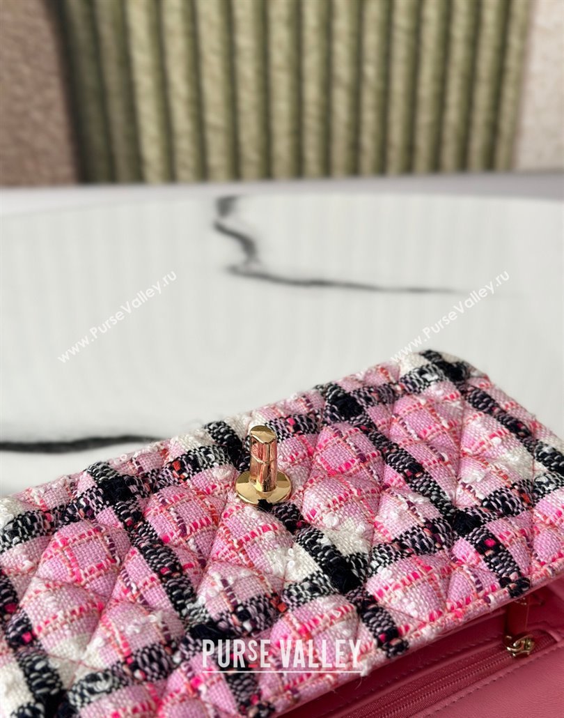 Chanel Check Tweed Classic Mini Flap Bag A69900 Pink 2025 0113 (yezi-250113005)