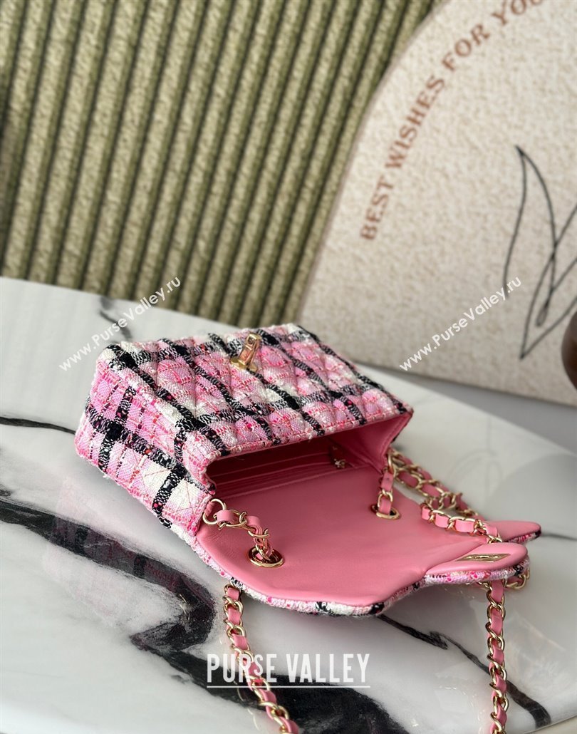Chanel Check Tweed Classic Mini Flap Bag A69900 Pink 2025 0113 (yezi-250113005)