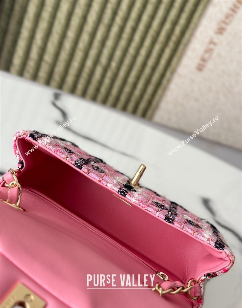Chanel Check Tweed Classic Mini Flap Bag A69900 Pink 2025 0113 (yezi-250113005)