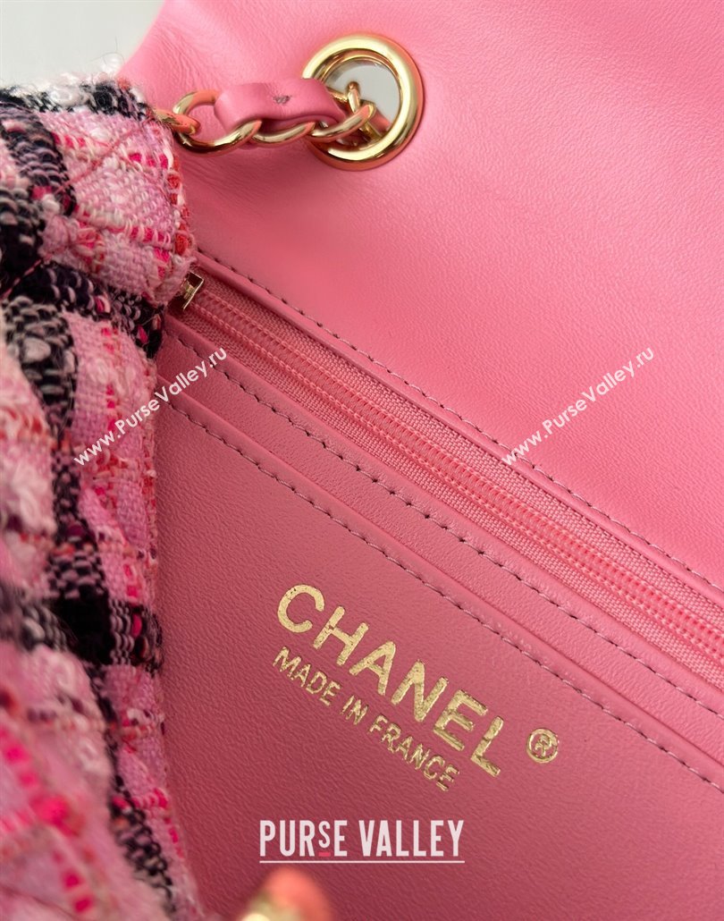 Chanel Check Tweed Classic Mini Flap Bag A69900 Pink 2025 0113 (yezi-250113005)