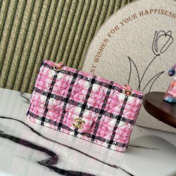 Chanel Check Tweed Classic 11.12 Medium Flap Bag A01112 Pink 2025 0113 (yezi-250113006)