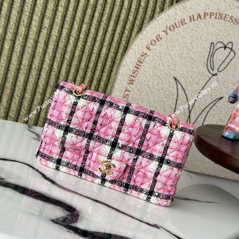 Chanel Check Tweed Classic 11.12 Medium Flap Bag A01112 Pink 2025 0113 (yezi-250113006)