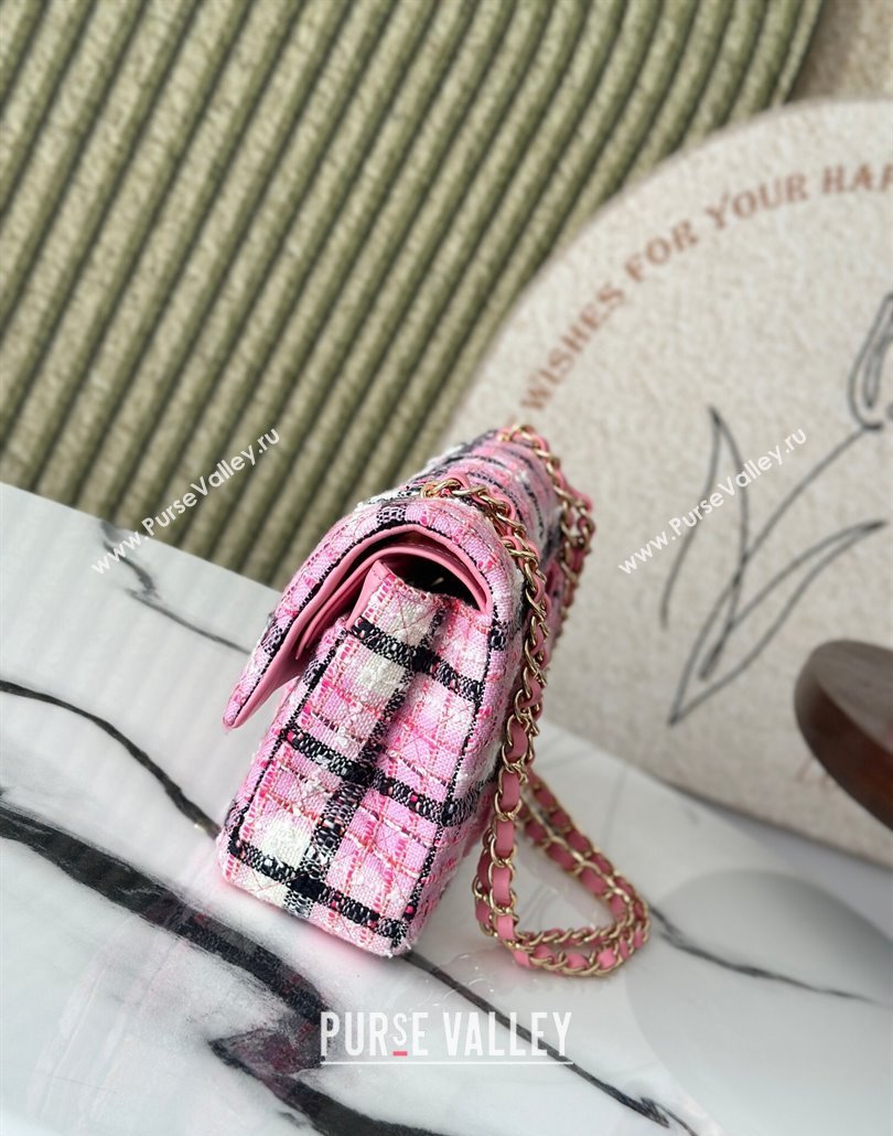 Chanel Check Tweed Classic 11.12 Medium Flap Bag A01112 Pink 2025 0113 (yezi-250113006)
